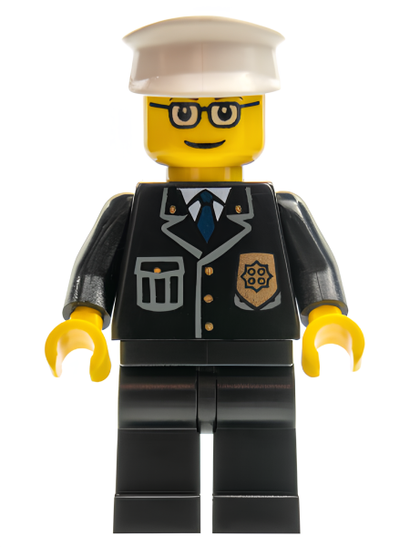 Минифигурка Lego Police - City Suit with Blue Tie and Badge, Black Legs, Glasses, White Hat cty0091